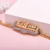 Nombre de texto personalizado Pulsera de corazón personalizada chapada en oro de 18 quilates de dos tonos de acero inoxidable para mujer 231225