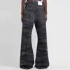 Jeans masculinos streetwear lavado onda de água modelado micro queimado para homens calças retas hombre casual baggy denim calças