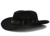 Chapéu de vaqueiro ocidental feminino de lã preta chapéu cavalheiro jazz sombrero hombre boné pai cowgirl tamanho 5658cm 2203025572094