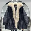 Lagabogy Real Natural Fox Fur Winter Women White Goose Down Jacket Lose Warm Puffer Coat Kvinnlig Tjock Mid-Long Parkas 231225