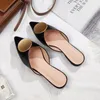 Slippers Cover Toe Mules For Women 2023 Big Size Loafers Shoes Flat Low Rivet Pantofle Slides Pointed Summer PU Metal Decora