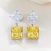 Dange oorbellen vinregem 10 mm prinses gesneden citrien hoge koolstof diamant edelstenen elegante druppel voor vrouwen 925 sterling zilveren sieraden