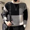 Chandails masculins Fashion O Neck Tricoted Spliced ​​All-Match Color Sweater Clothing 2023 Automne Loose Casual Pullsovers ASYMETRICAL TOPS