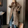 Spring Women Woolen Coat Classic Leopard Print Loose Style Long Sleeve Women Fashion Longl Coat Casaco Feminino 231225