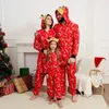 Elk Print Hooded Jumpsuit Christmas Home Wear Couple Family Pajamas 2023 Parent Child 231225