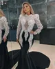 Pérolas pesadas cetim sereia vestidos de baile 2024 para meninas negras gola alta mangas compridas plus size formal noite ocn vestidos mal mal