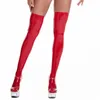 Frauen Socken großgröße rot schwarz nasse Look PU Lederstrümpfe Pole Dance Clubwear Sexy Dessous Stretch Shiny Latex Knie hoch