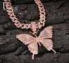 Uwin Iconic Butterfly Pendant 9mm Rose Gold Cuban Chain Cubic Charm Pink Tennis Chain Necklace Men Women Hip Hop Jewelry Gift5988868