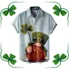 Мужские рубашки Mens St Day Рубашка Праздничное золото четыре листового принта зеленого отворота с коротким рукавам топы моды в европейском американском стиле