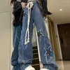 Kvinnors jeans houzhou grunge hippie stjärnbaggy kvinnor harajuku koreansk stil orolig lapptäcke denim byxor vintage breda benbyxor