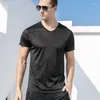 Men's T Shirts Short Shirt 2023 Cool Summer T-shirt White Black Blue Thin Elastic Daily Casual Tops MEN V-Neck Solid Tees