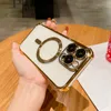 Magnetic Wireless Charging Shockproof Cases For Iphone 15 Pro Max 14 Plus 13 12 11 Bling Clear Transparent Lens Protector Plating Chromed Four Corners Soft TPU Covers