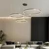 Lampy wiszące nowoczesne światła LED oświetlenie domowe szczotkowane pierścienie montowany na suficie żyrandol Lampa wisząca kolor Goldcoffee kolor
