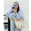Evening Bags Rainbow Stripe Color Clash Canvas Shoulder Bag Ladies Large Capacity Shopping Tote Bolsas Para Mujeres