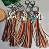 Lanyards nyckelringar äkta läder leopard kaktus charm sammet tassel frans nyckel kedja mode western nyckelchain boho väska tillbehör