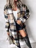 Women's Trench Coats All-match Cardigan Women Korean Fashion Plaid Print Buttoned Pocket Design Longline Coat Casual Elegant Oversize Jacket