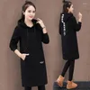 Sweats à capuche pour femmes Femme Fleece Office Lady épaississeur de lettres de sweat long 2023 FEMMES FEMMES FEMMES Vêtements extérieurs lâches Style coréen