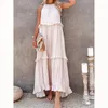 Casual Dresses Fitshinling Ruffles Long For Women Bohemian Vintage Sexig ärmlös Maxi -klänning en linje Boho Holiday Vestidos Femme i 364