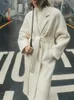 Hiver femmes Vintage Long manteau de laine avec ceinture solide décontracté Double boutonnage Chic vêtements d'extérieur dames pardessus femmes vestes 231225