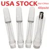 USA Stock Full Ceramic vagnar 1 ml VAPE-patroner Tjocka oljevagnar Platt Skruv i spetsar Glasstankar Tom E-cigarett 2mm 4 Oljehål Ceramic Coil 510 Tråd Atomizer V22