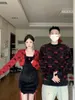 Men's Sweaters 2339#Couples Matching Outfits Red And Black Pure Wind Small Cherry Female Two-piece Imitation Mink Hair Sweater For Men