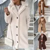 Jackets femininos feminino Women Winter Faux Pur Button Coat Warm Logo Teddy Fuzzy Fleece Sherpa Manga longa roupas de lapela com bolso com bolso