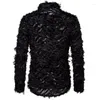 Men's Dress Shirts Personalized Turn Down Collar Long Sleeve For Men Top Fashion Small Feather Plush Style Performance Stage
