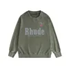 Rhude Grafisch Crewneck Sweatshirt Trui Lange mouw Groen Heren Street Casual Katoen Zwart Hiphop Jumper Casual jack Maat S-XXL