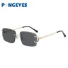 Sunglasses Frameless Square For Women Men 2023 Rimless Flower Sun Glasses Ladies Metal Eyglasses Blue Brown Gradient Shades