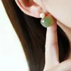 Dangle Earrings Solid 925 Sterling Silver With Natural Green Jade Cushion Stud 21mm L