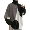 Men's Sweaters Men Sweater Colorblock Knitted Turtleneck With High Collar Neck Protection Soft Warmth Loose Fit Autumn