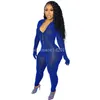 2024 Designer Jumpsuits Dames Herfst Winter Bodycon Rompertjes met lange mouwen Effen Rits Jumpsuits Doorzichtige outfits uit één stuk Skinny Overalls leggings Groothandel