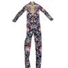 Scenkläder sexig gnistrande silverkristaller pärlor jumpsuit strass bodysuit rose blommönster rompers födelsedag kvällsklubb outfit