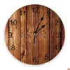 Horloges murales Planches brunes Rétro Grain de bois Horloge pour la décoration de la maison Salon Quartz Aiguille Suspendue Montre Cuisine Moderne Drop Deli Dhlpc