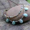 Necklaces Fashion Natural Water Drop Amazonite Stone Beads Necklace For Women Girls Seedbeads Lotus Chokers Multilayers Necklace