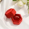 Bolsas de joyería Caja de anillo de terciopelo de boda de forma hexágono con aretes de tapa de tapa desmontable Cajas de exhibición