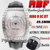 ABF CINTREE CURVEX ABF8880 C D ETA A2824 Automatisk herrklocka Baguette PAVED Diamonds Case Iced Out Diamond Dial Black Leather Str183i