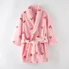 100-175cm roupão infantil flanela macio quente pijama adulto adolescente sleepwear toalhas de banho para crianças inverno cereja meninas vestes 231225