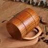 Tasses Saucers 320 ml en bois Big Belly Handcraft Natural Wood Beer Top avec poignée