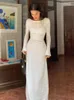 Weiyao Frühlings Sommer Maxi Kleid für Frauen runder Nacken gestrickt Bodycon A-Line-Kleid Langarm Frauen Streetwear Outfits 231225