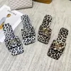 Slippers Plus Size 35-43 Flat Leopard Women European American Metal Chain Square Toe Shoes Sandals