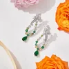 Studörhängen Grön zirkonvatten droppar silvernål vintage stil smycken kvinnors klänningstillbehör