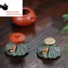 1Pcs Creative Purple Clay Tea Pet Ornaments Teapot Lid Holder Household Tea Tray Decorations Tradition Tea Set Handmade Crafts 231225