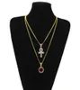 Египетские большие ожерелья с подвеской в виде ключа Анк, круглые рубиновые сапфиры со стразами, подвески, кубинские цепочки для мужчин, ювелирные изделия в стиле хип-хоп9370456