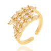 Real 18k Gold Plate Womens Wedding Finger Rings Bling Cubic Zircon Gemstone Cz Stone Bridal Ring Personalized Cute Tail Ring Open Adjustable Jewelry Gift Wholesale