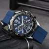 Men Designer de luxo Quartz automático assistir Tachymetre Mens Auto 6 mãos relógios de borracha de borracha de aço Puxa
