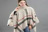 Lenços outono mulheres luxo lã xadrez cardigan gola alta inverno quente tricô batwing sem mangas tartan poncho sweater2716598