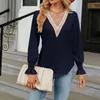 Kvinnors blusar Fashion Guipure Lace Shirts For Womens vår Långa ärmar Casual Tops Deep V Neck Shirt Elegant Female Pullover