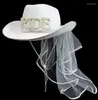 Berets Bride Cowgirl Hat With Veil Novelty Cowboy Summer Beach Long Western Fancy Dress Accessory9431244