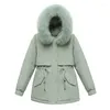 Veste de trenchs pour femmes en coton 2023 hiver parker décontracté mi-longueur coréen style chaud gros col en laine